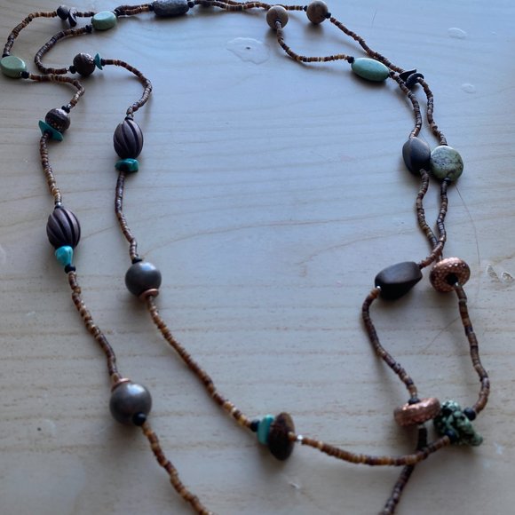 Silpada Sterling Silver, Howlite, Jasper Wood And Shell Necklace 60” N1569 - Picture 2 of 3